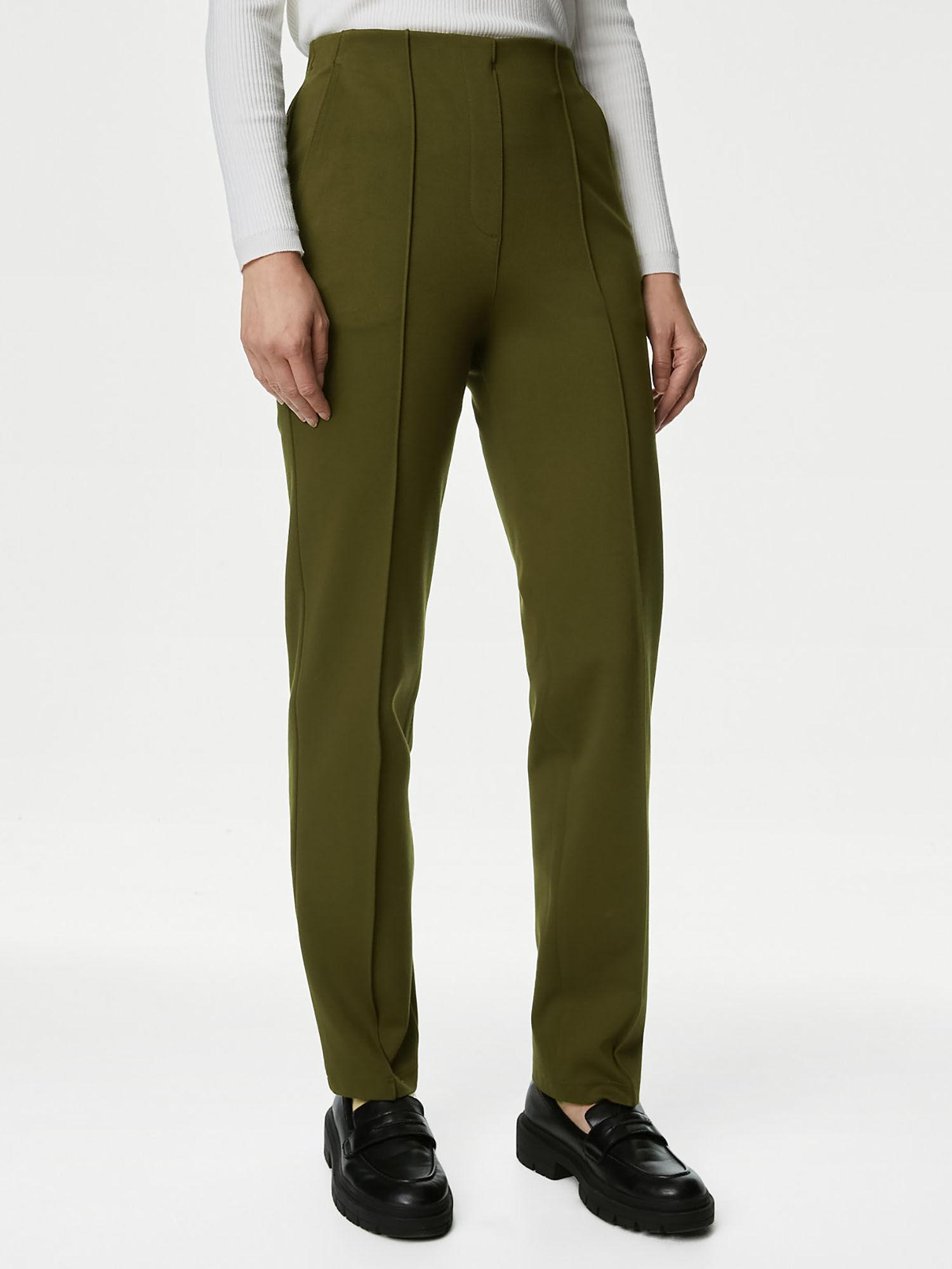 olive jersey twill straight leg trouser