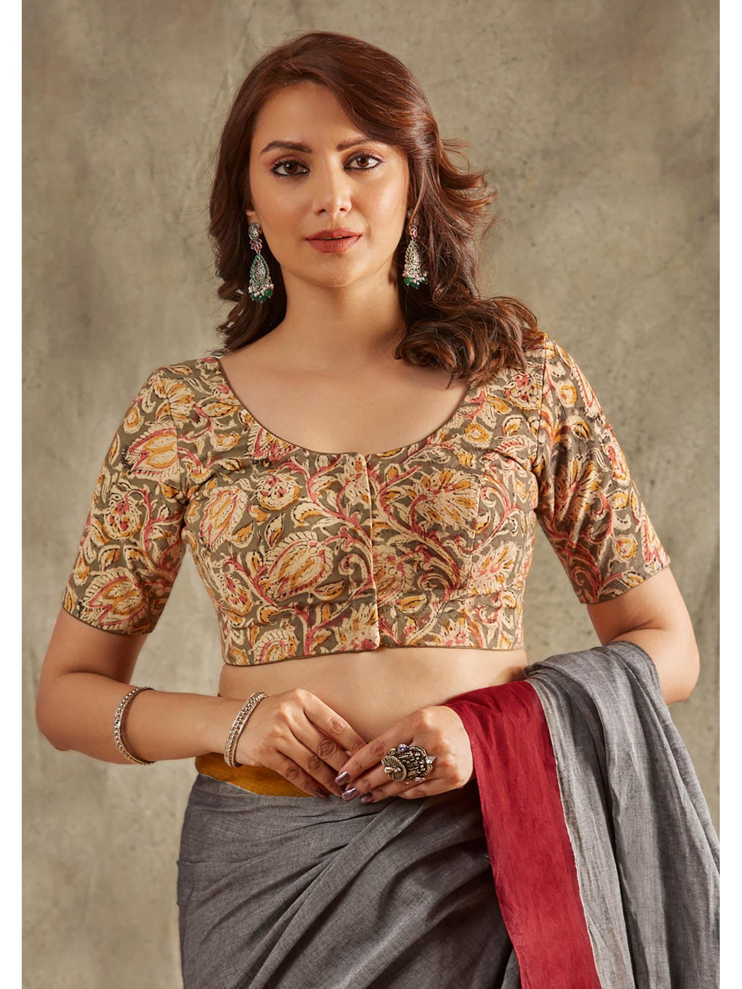 olive kalamkari stitched blouse