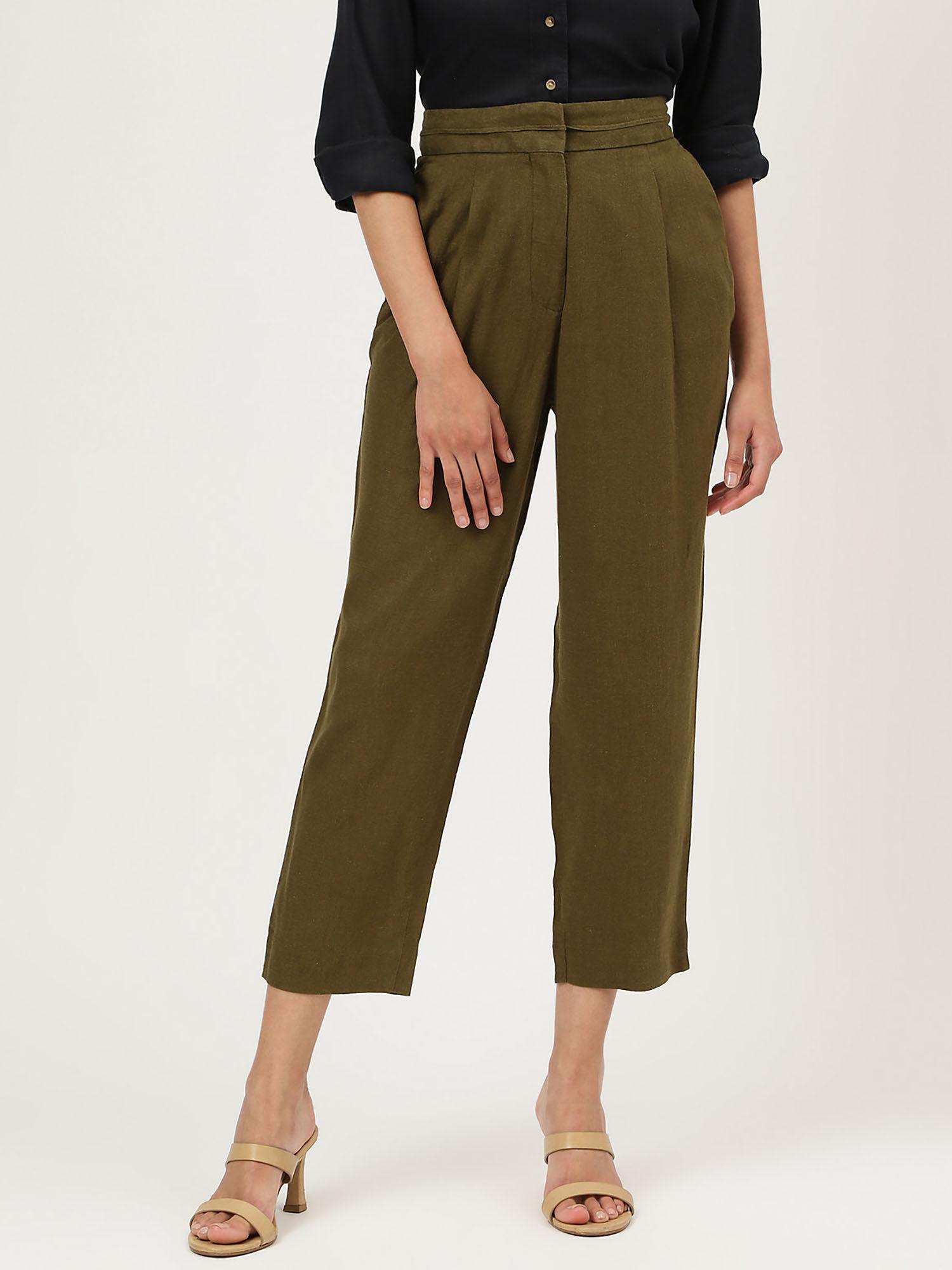 olive linen blend trouser