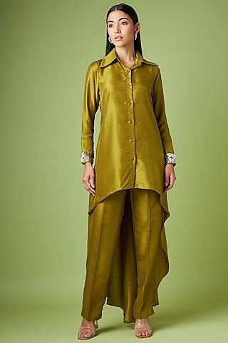 olive matka silk embellished tunic set