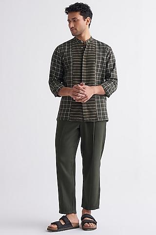 olive melange checkered shirt