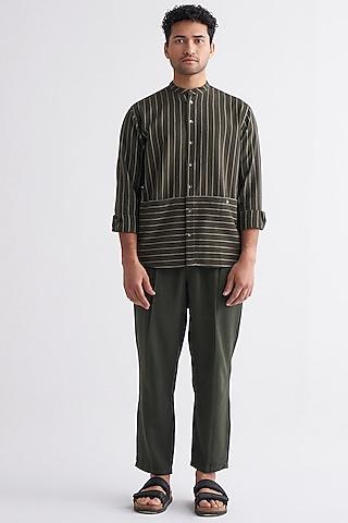 olive melange striped shirt