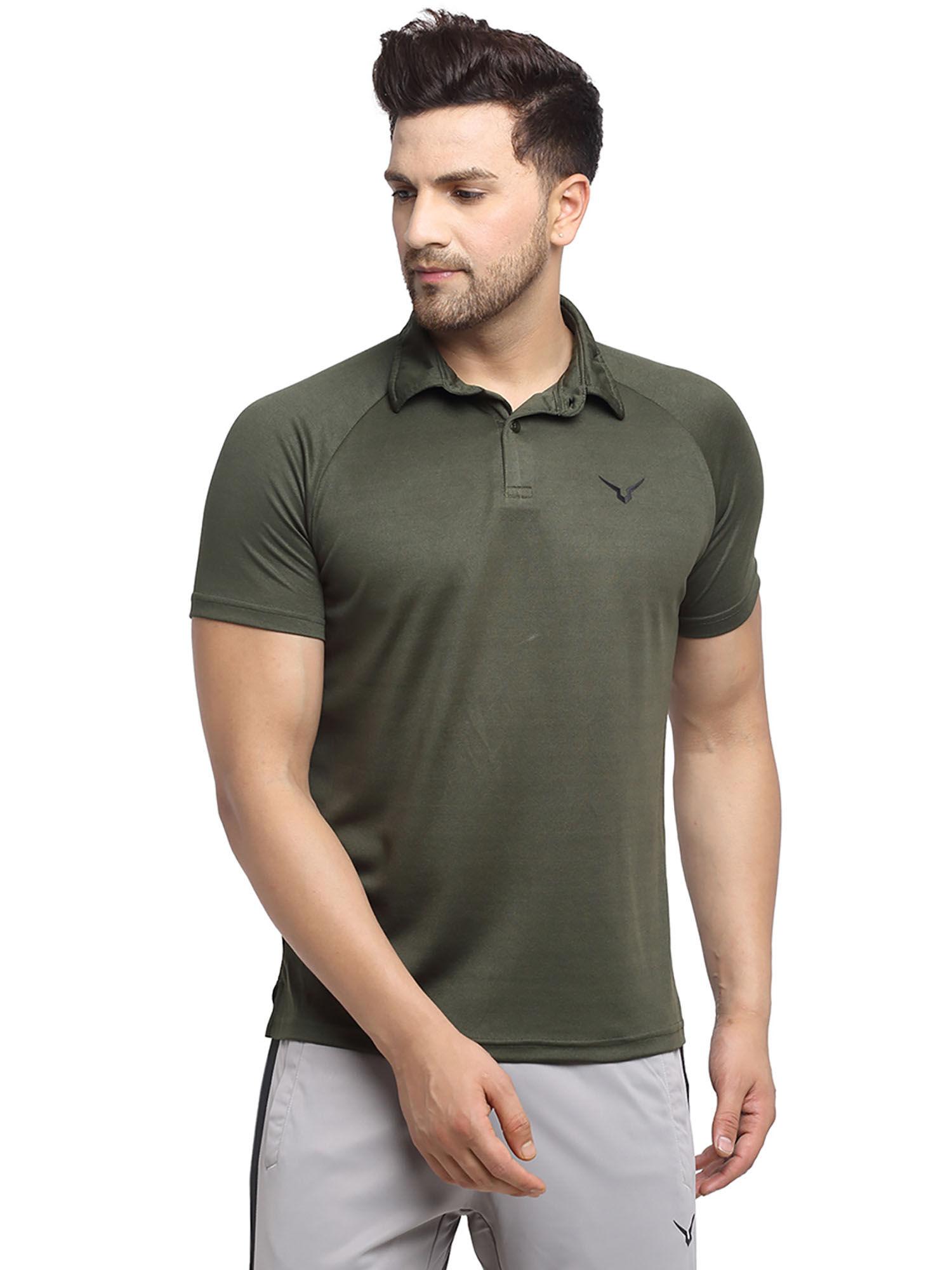 olive mens raglan polo t-shirt