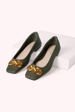 olive metal trim casual women ballerinas