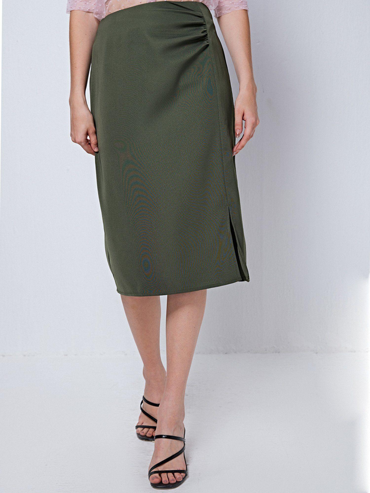 olive midi skirt