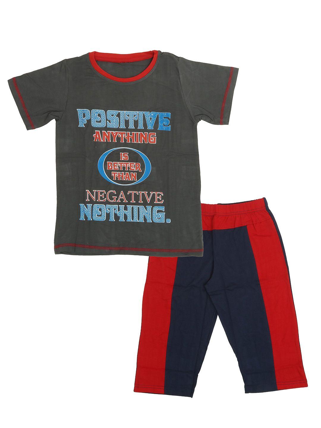 olive mist boys charcoal & blue printed pure cotton t-shirt with shorts