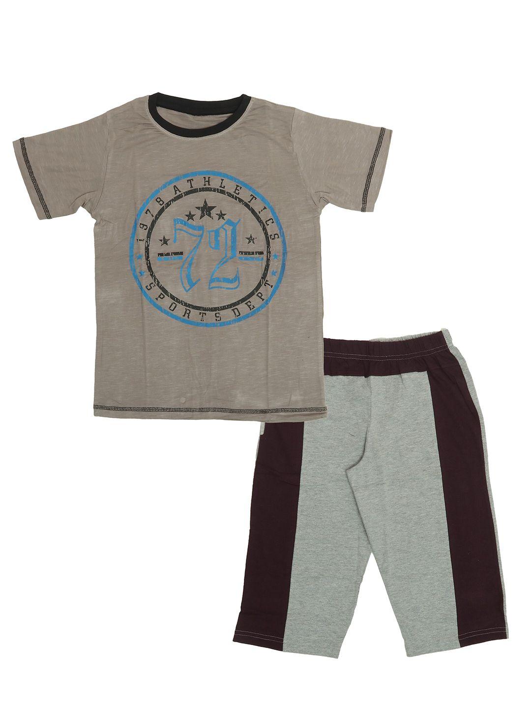 olive mist boys grey & black printed pure cotton t-shirt with shorts