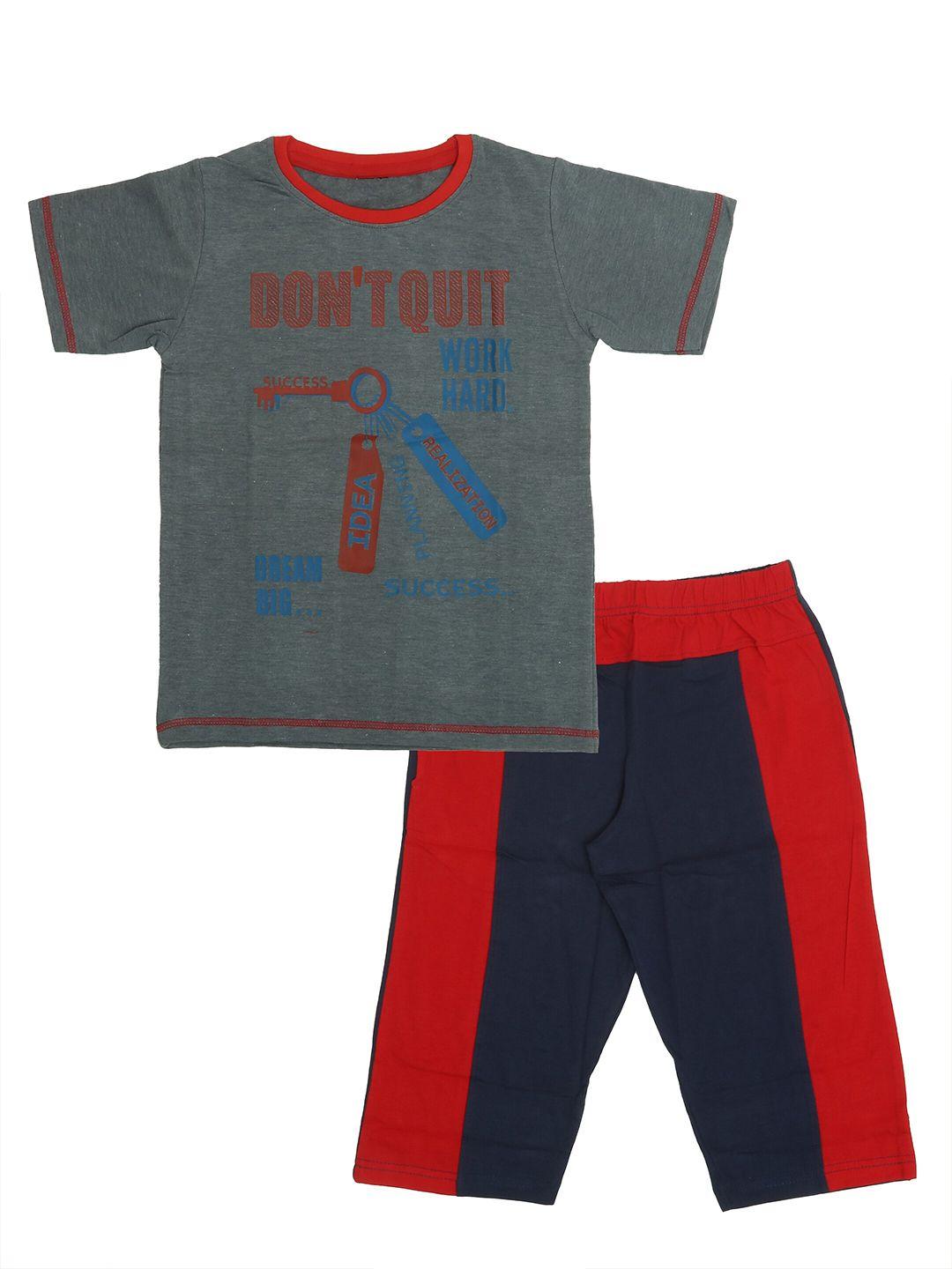 olive mist boys grey & blue printed pure cotton t-shirt with shorts