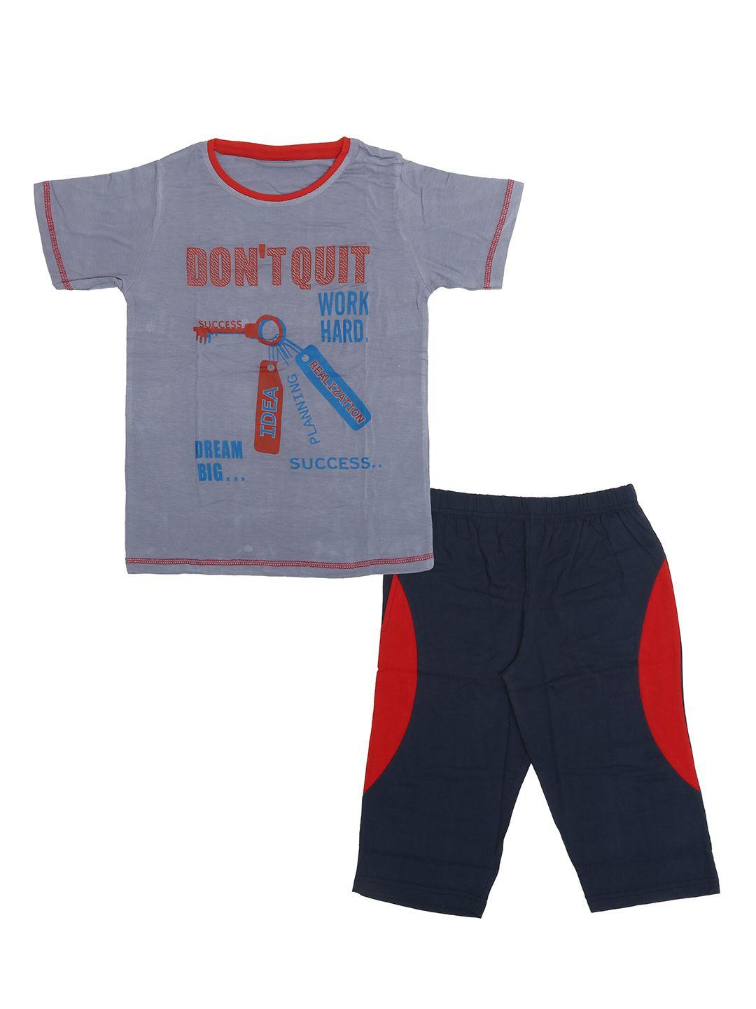 olive mist boys purple & blue printed pure cotton t-shirt with shorts