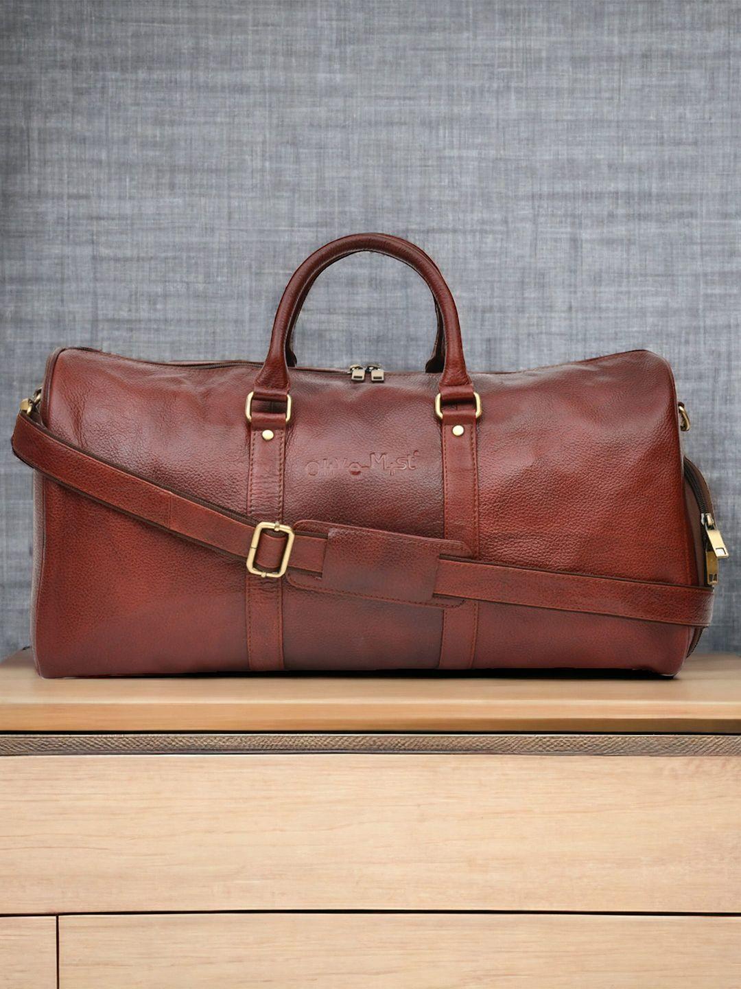 olive mist textured genuine leather duffel bag