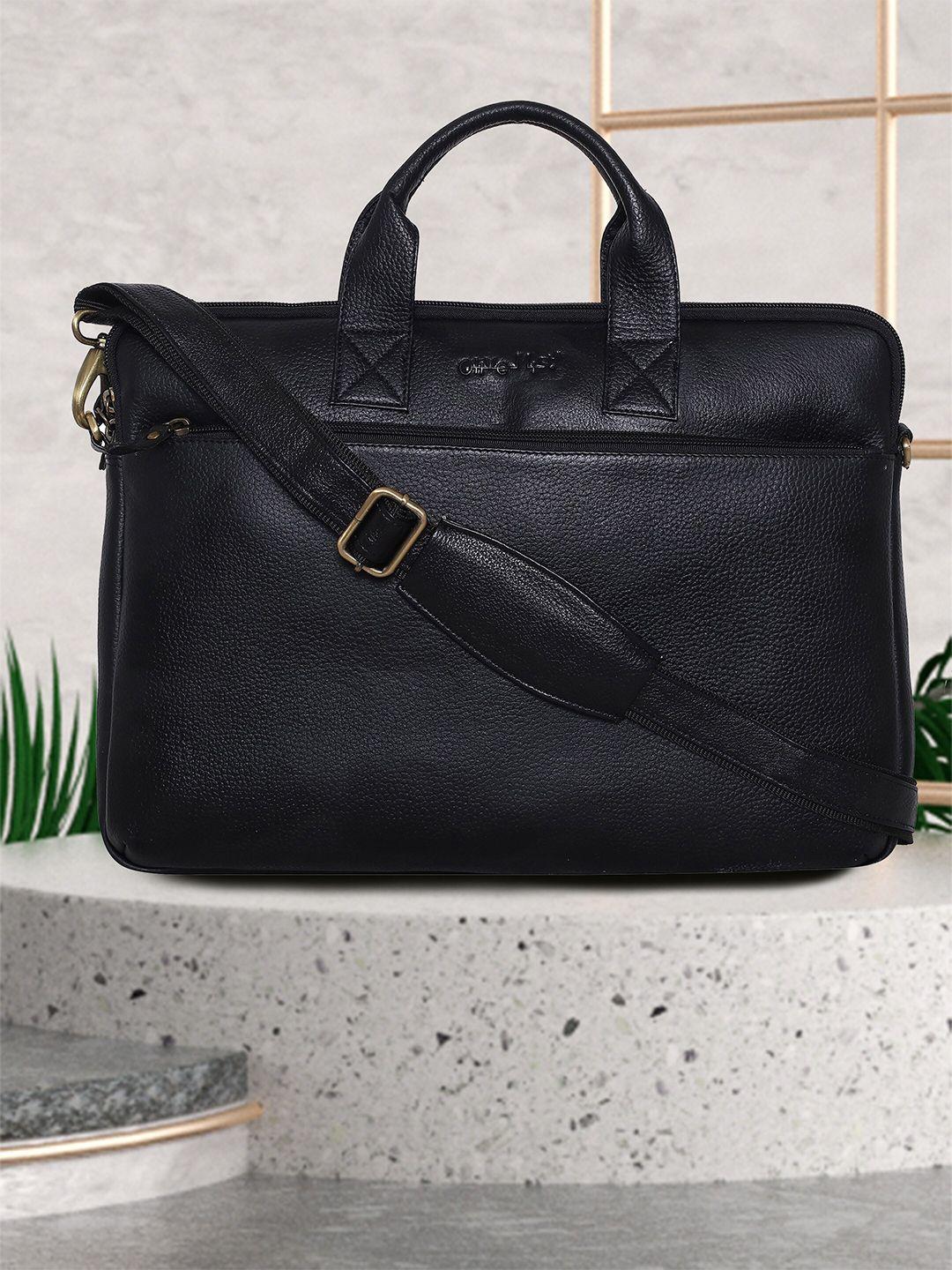 olive mist unisex black & gold-toned leather laptop bag