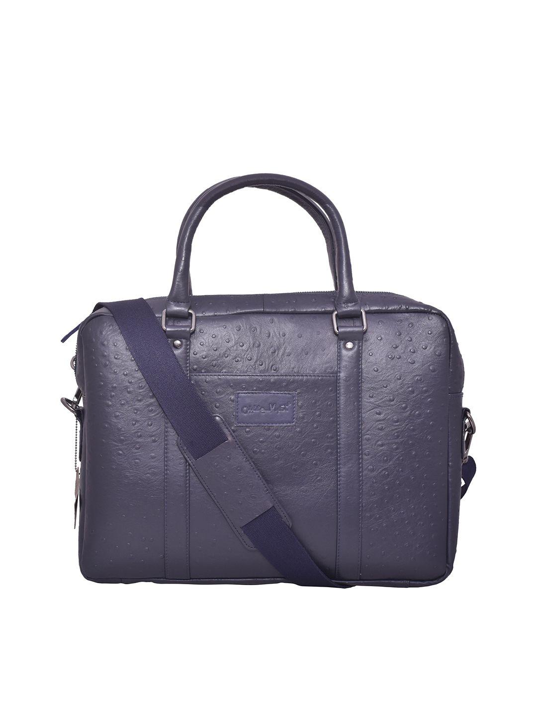 olive mist unisex blue textured genuine leather laptop bag