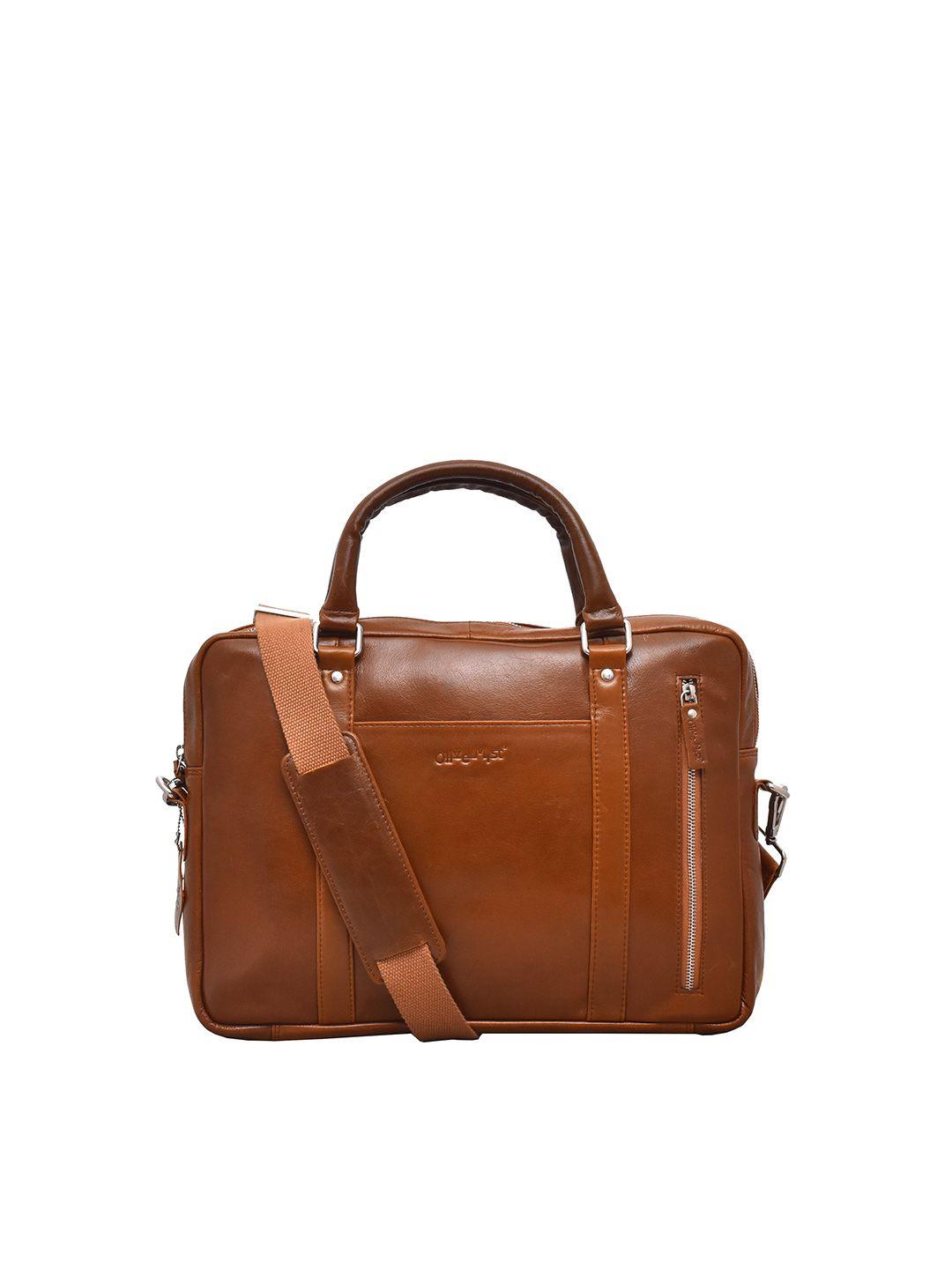 olive mist unisex brown leather laptop bag