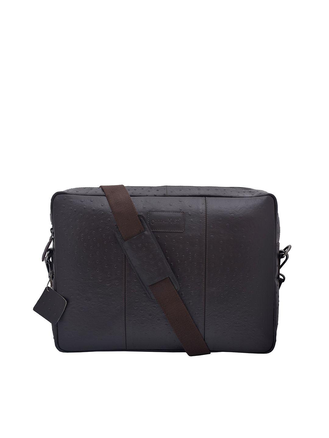 olive mist unisex brown textured leather laptop bag