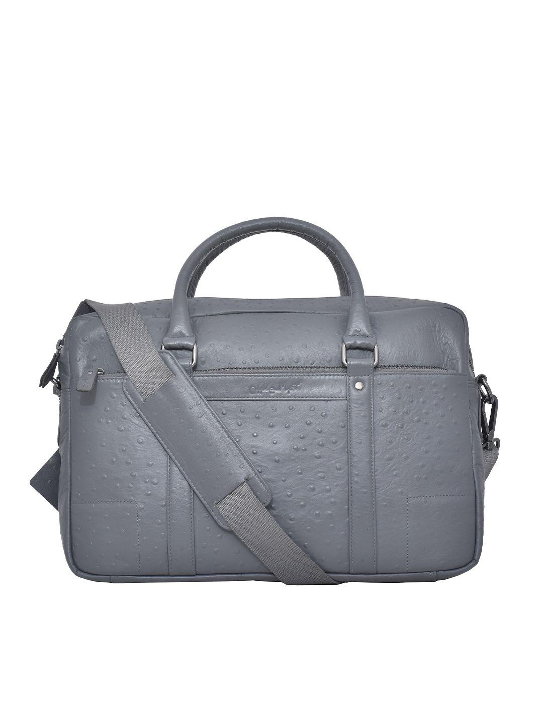 olive mist unisex grey textured leather laptop bag