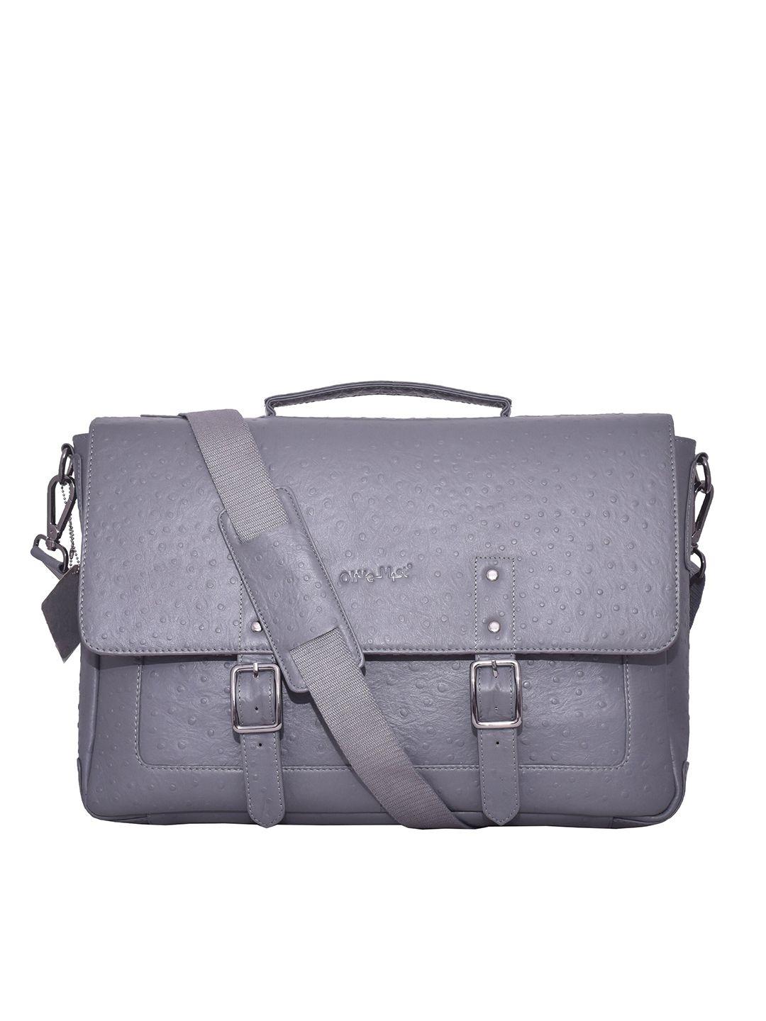 olive mist unisex grey textured leather laptop bag