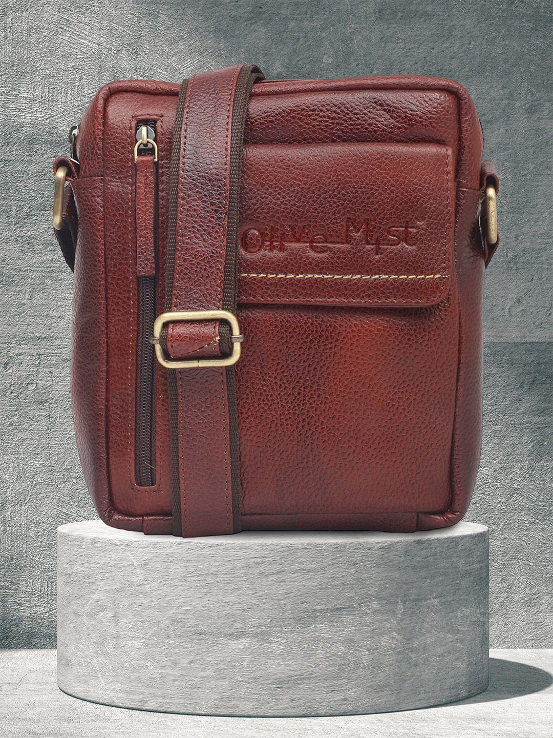 olive mist unisex leather messenger bag