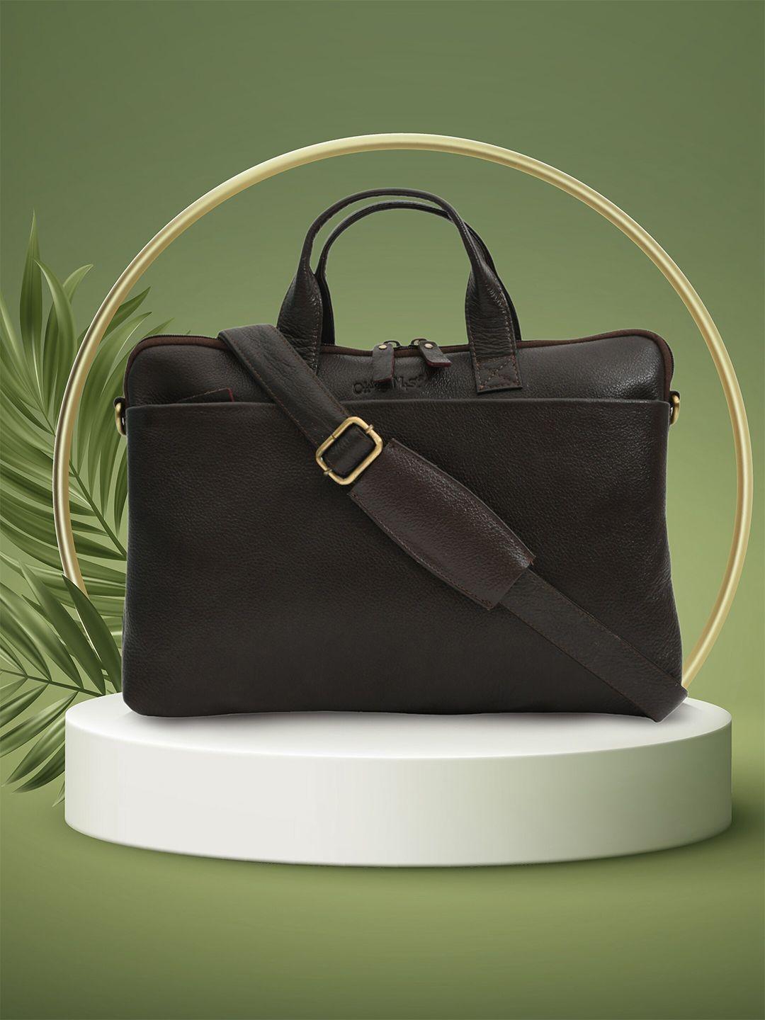 olive mist unisex textured leather laptop bag