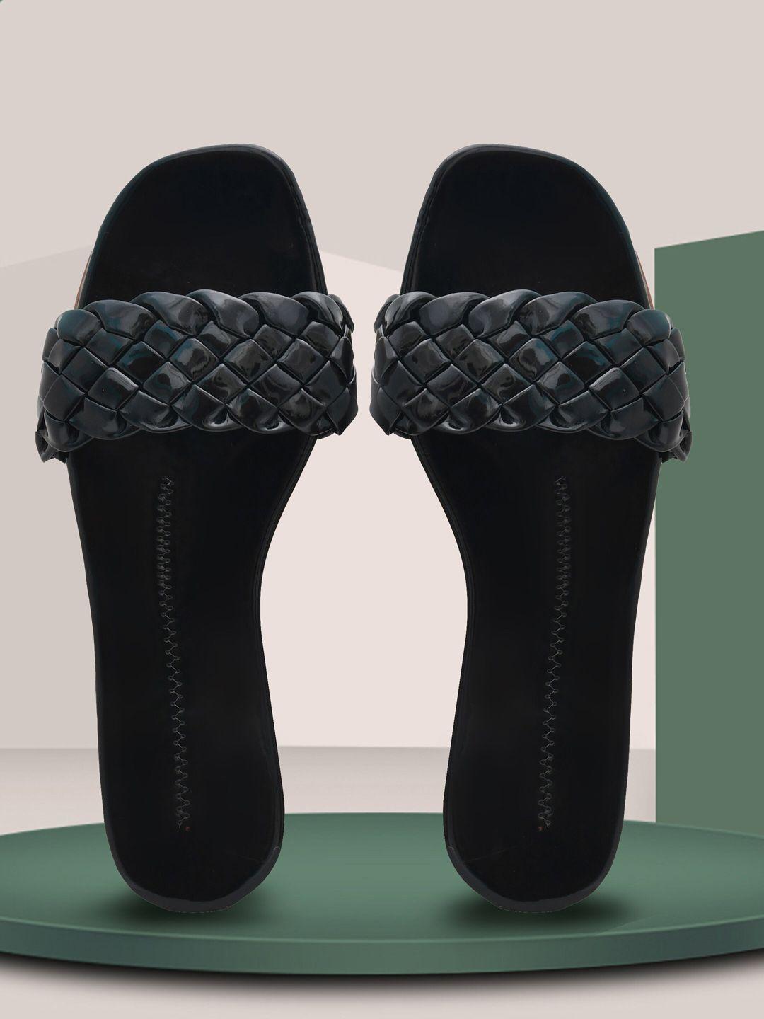 olive mist women woven design open toe flats