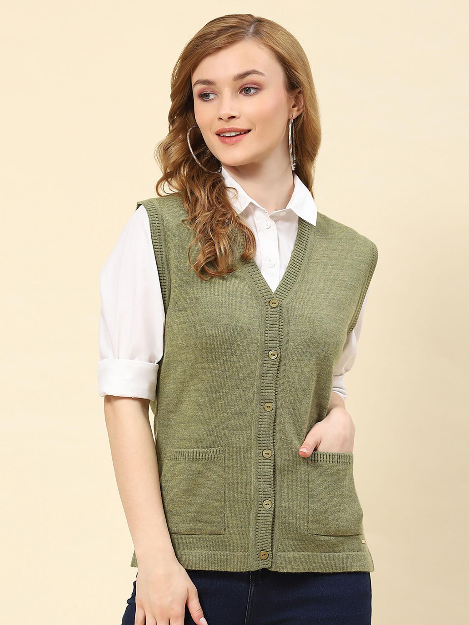 olive mix solid v neck cardigan