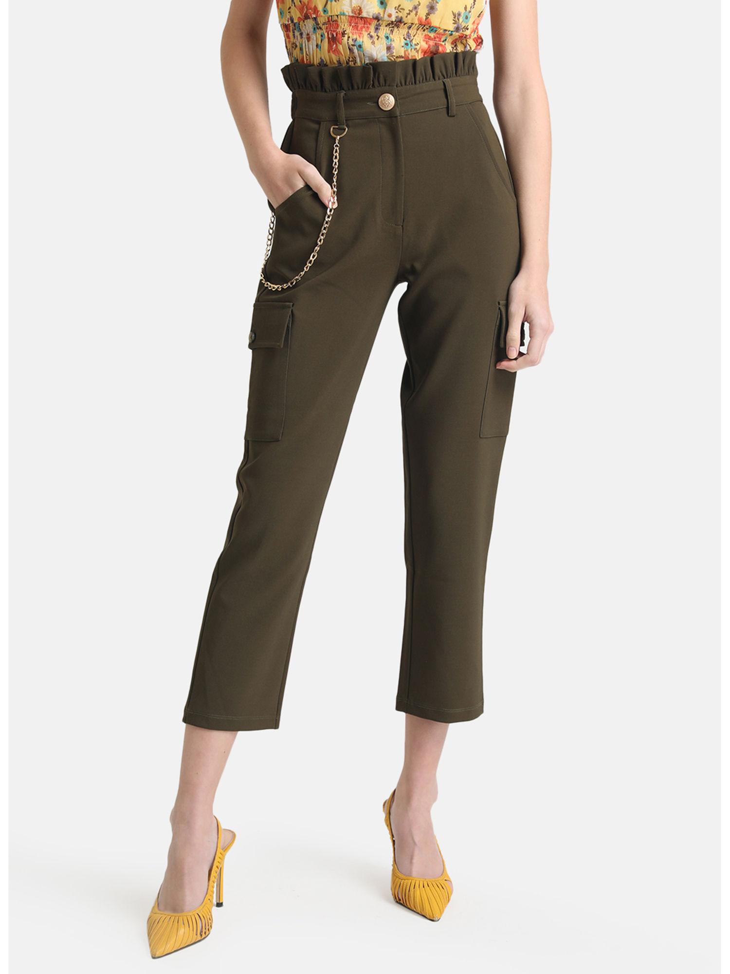 olive paperbag metal chain trouser