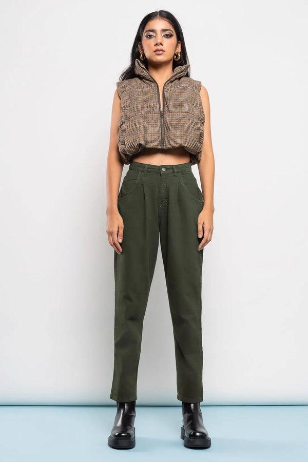 olive pleated slouchy jeans