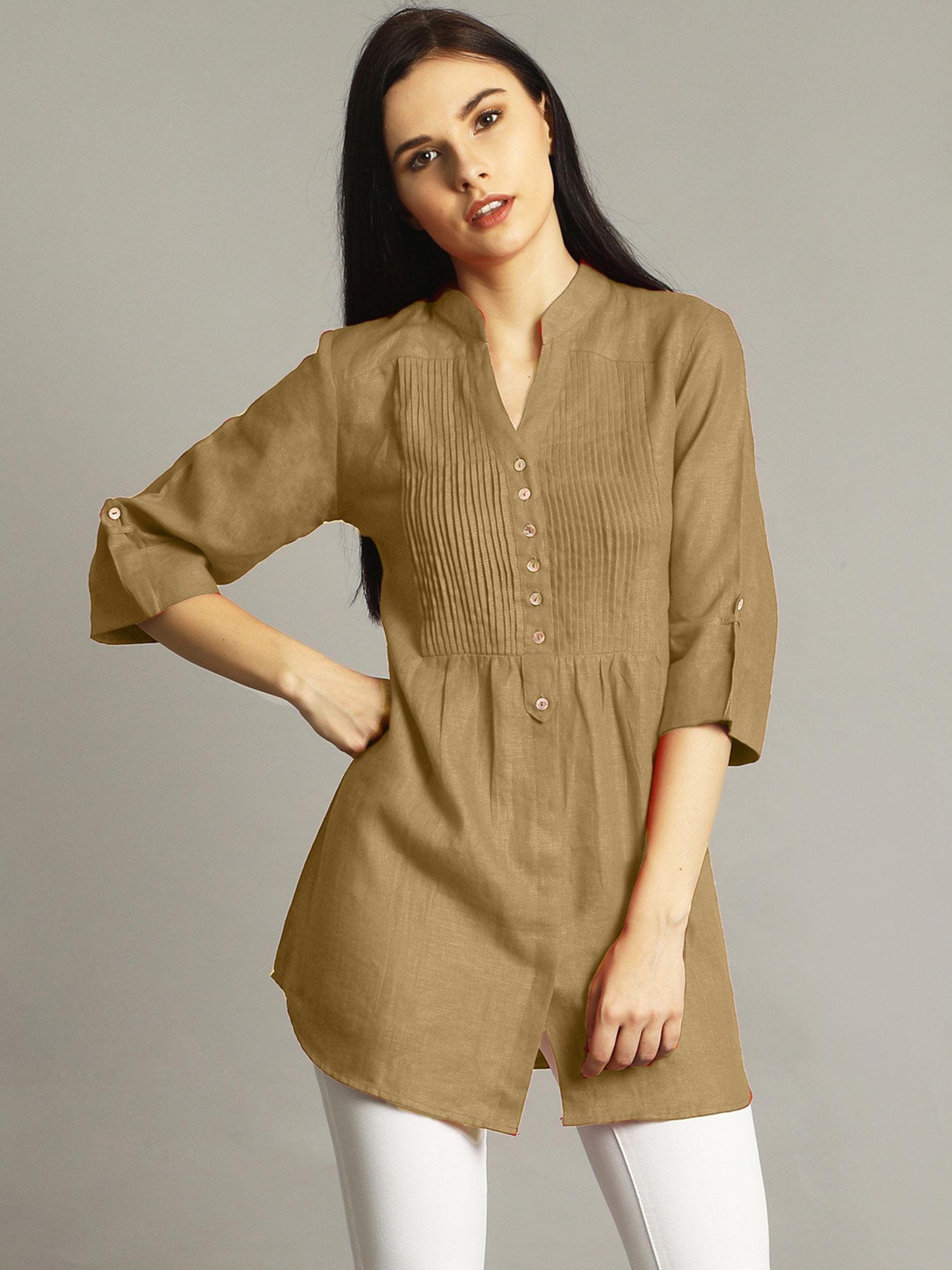 olive pleated yoke roll up tunic