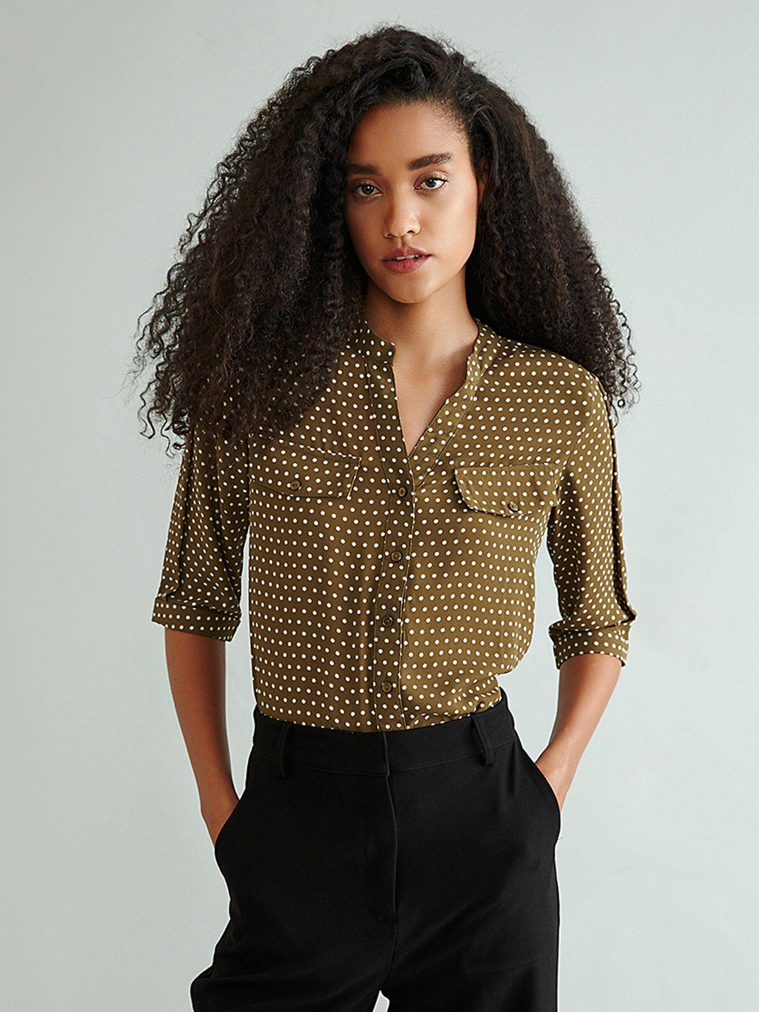 olive polka dot shirt