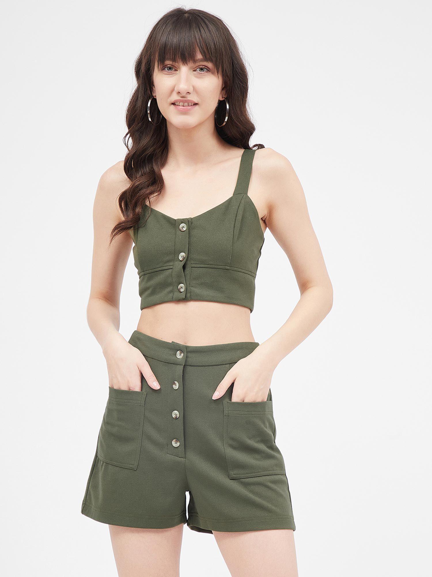 olive polyester shorts