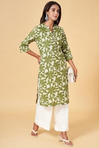 olive print knee length  casual women regular fit  kurta