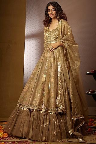 olive printed & embroidered lehenga set