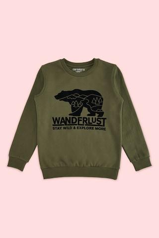 olive printed casual full sleeves crew neck boys regular fit sweatshirt