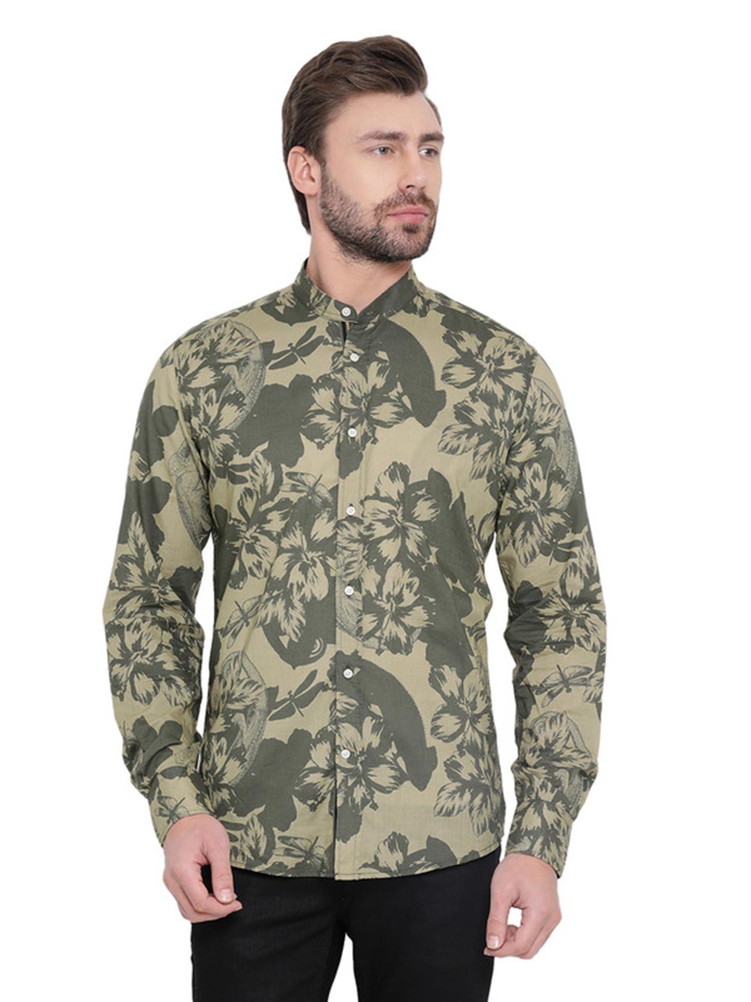 olive printed casual shirt