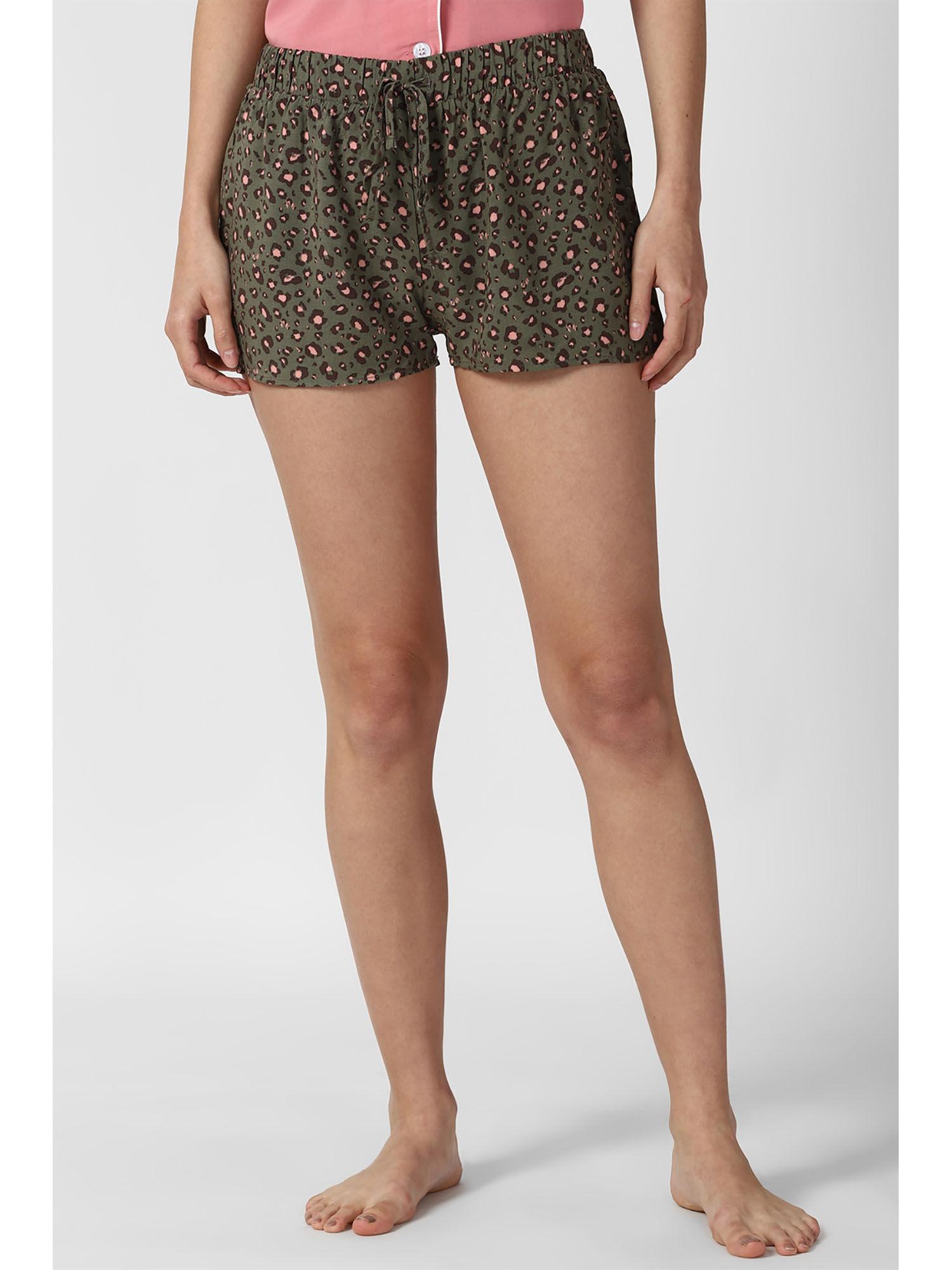 olive printed leopard print pajama shorts