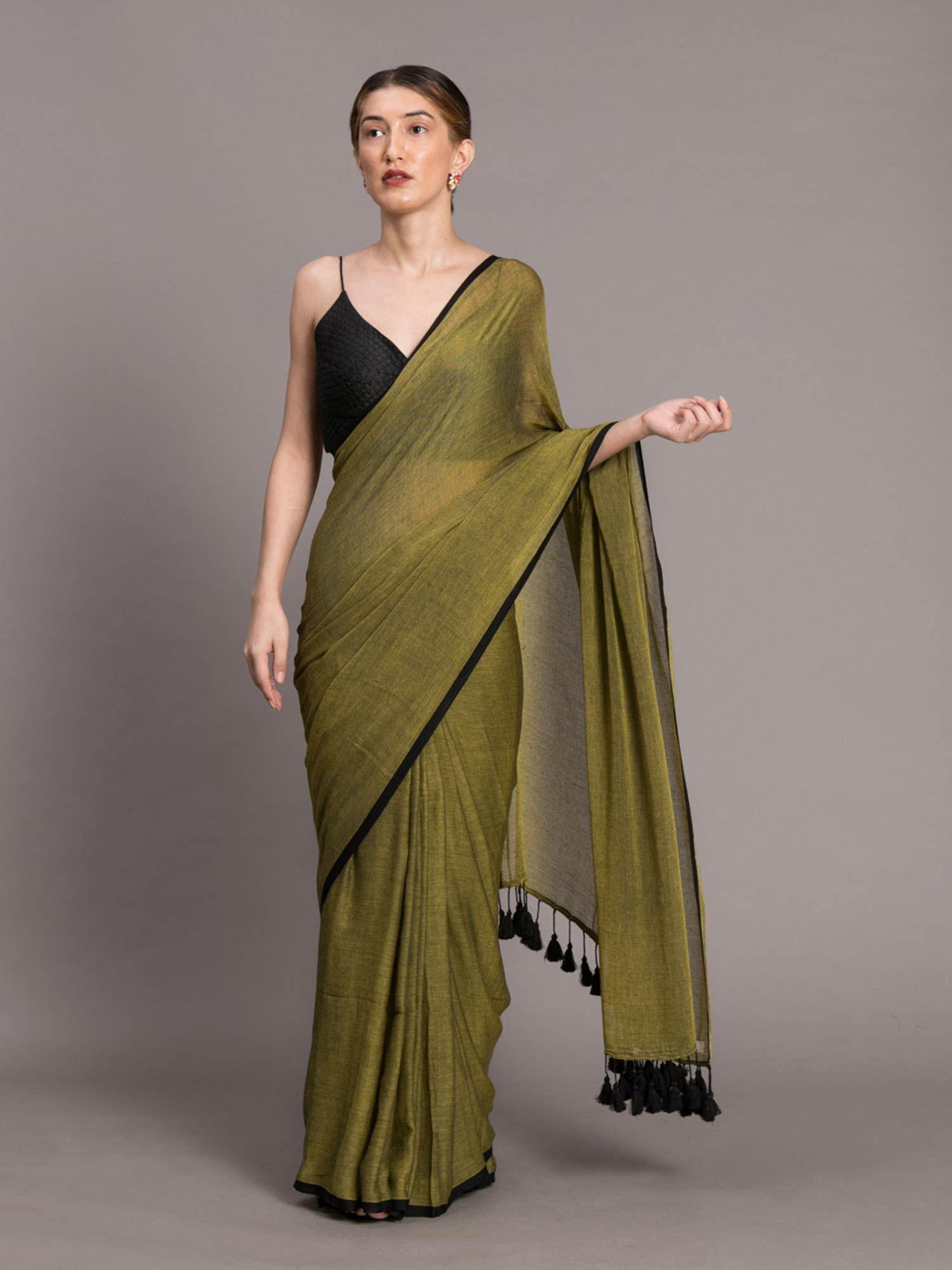 olive pure cotton saree without blouse