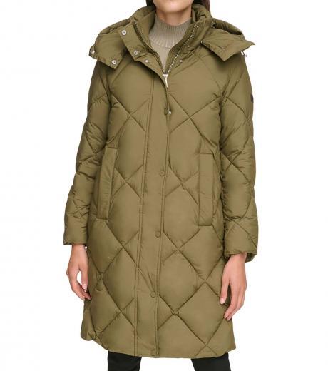 olive quilted hooded puffer jacket