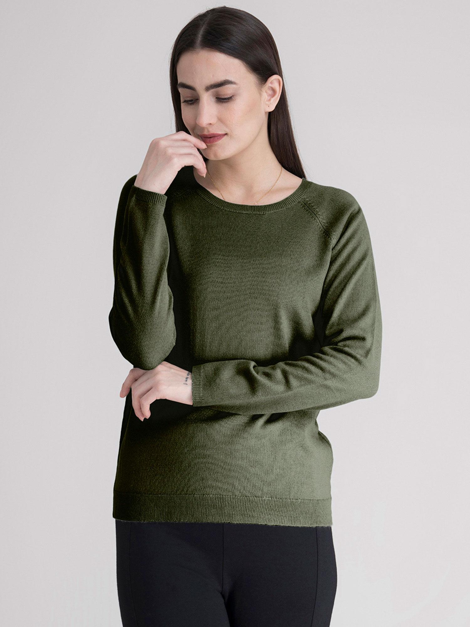 olive raglan sleeve knit sweater