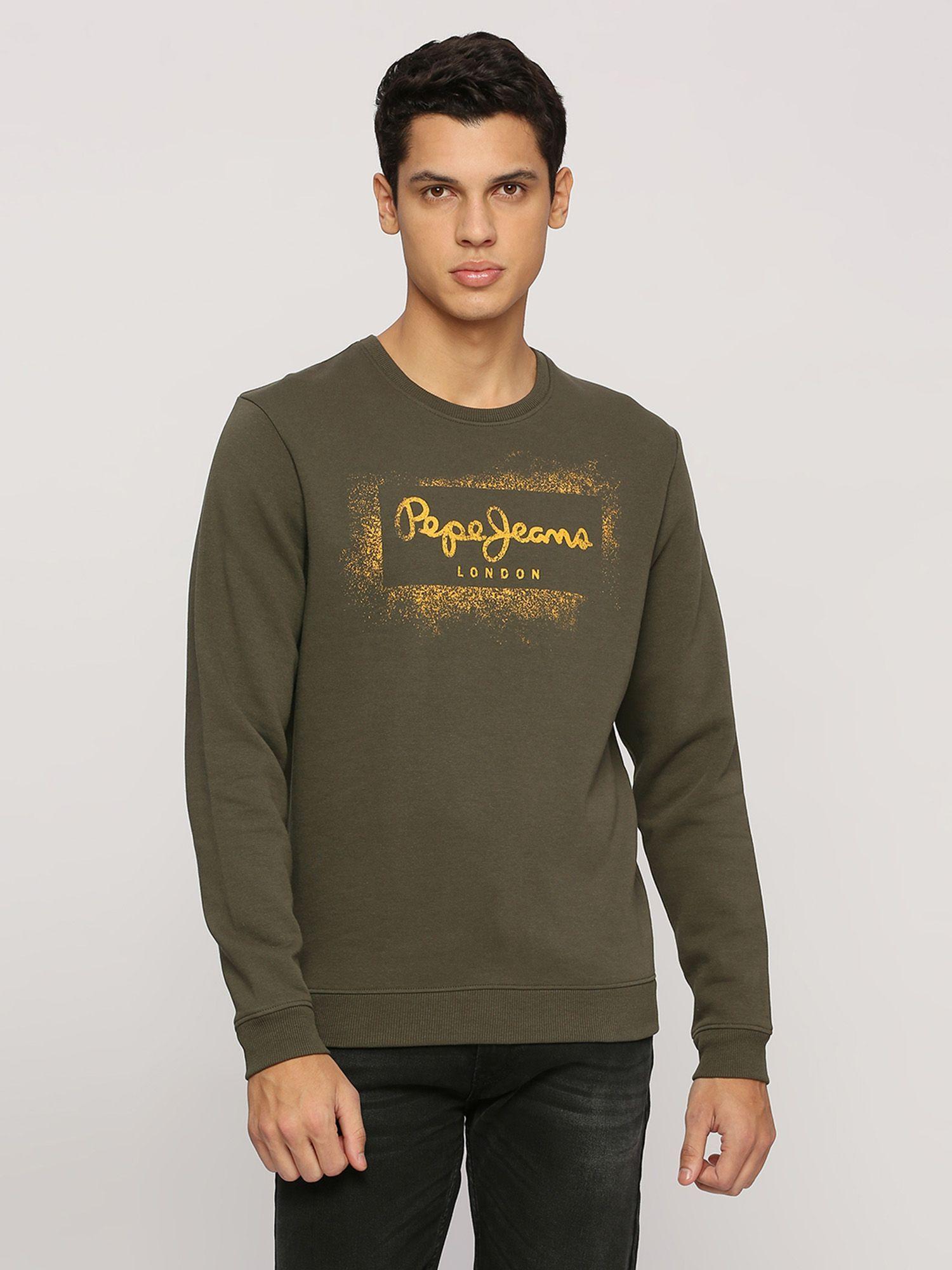 olive round neck full sleeves sweatshirt