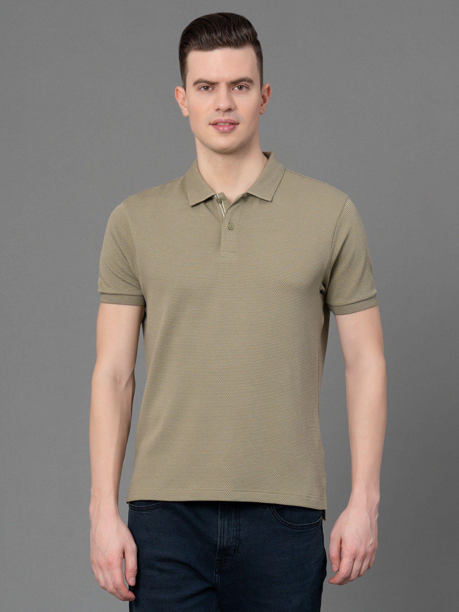 olive self design modal poly cotton men's t-shirt