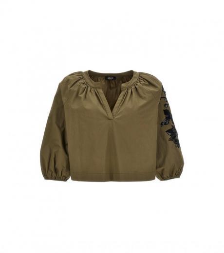 olive sequin embroidery blouse
