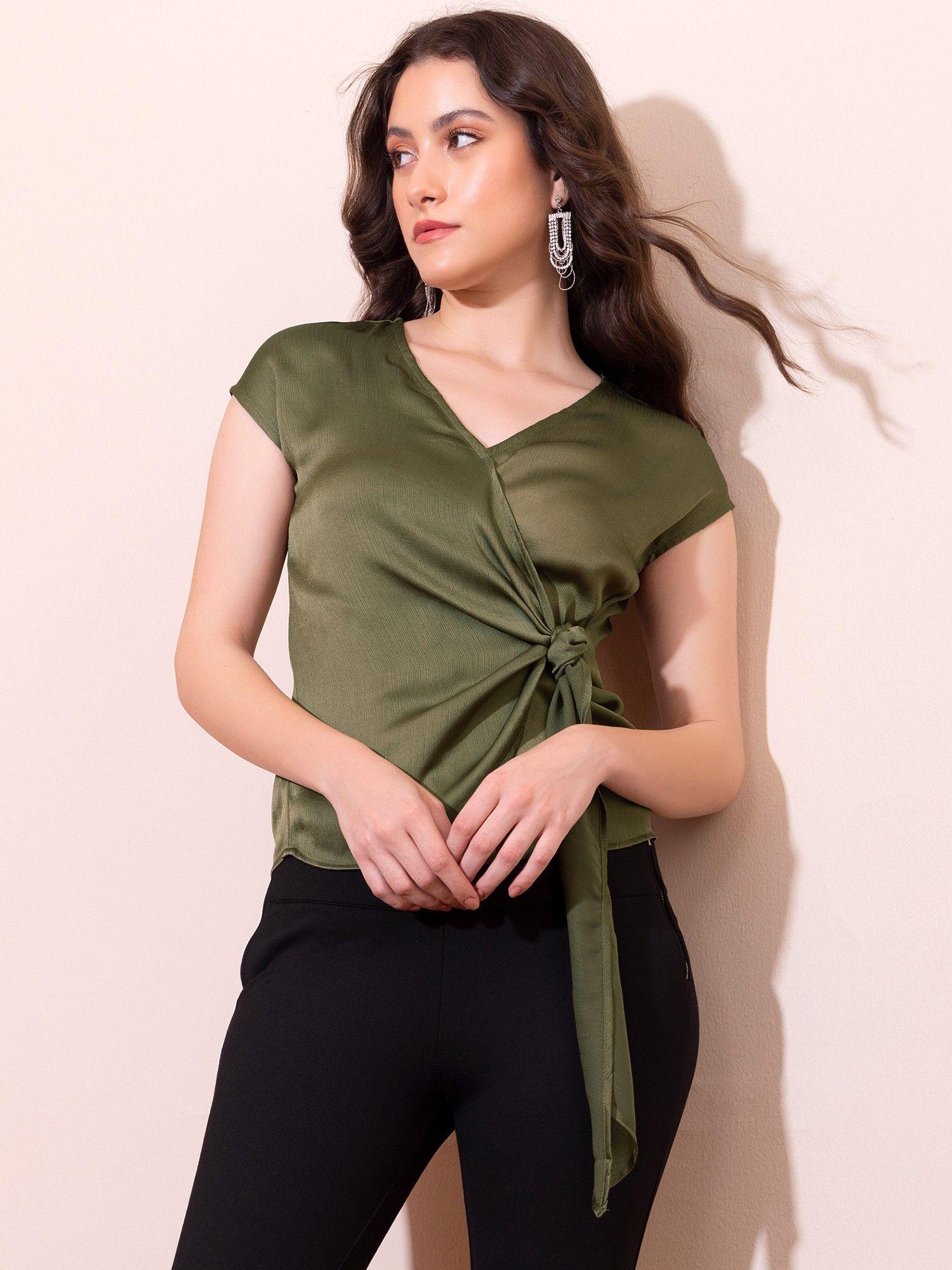 olive side tie wrap top