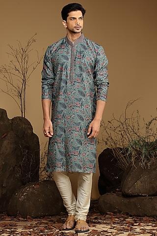 olive silk kurta set