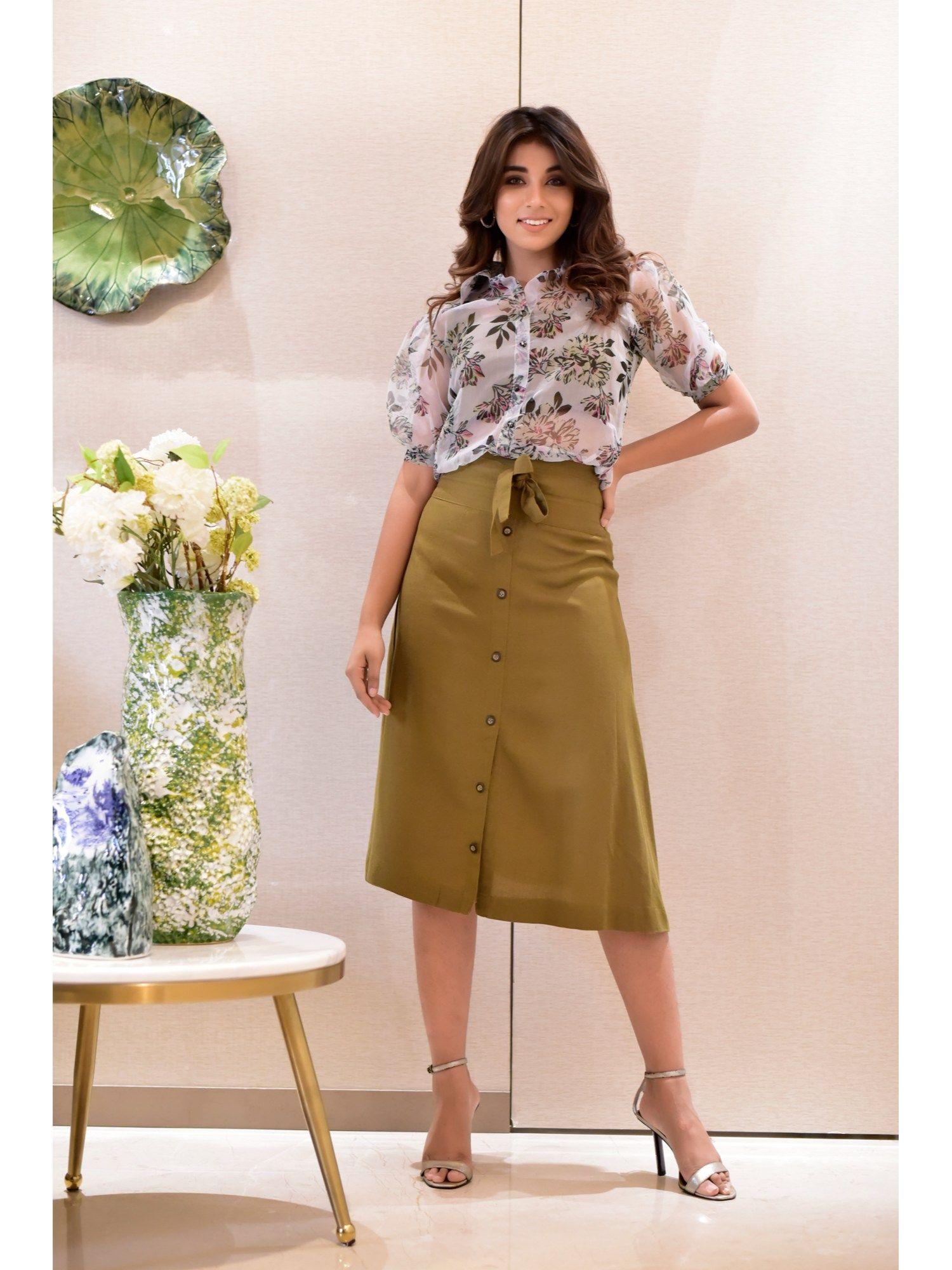 olive skirt top with shirt (set of 3)