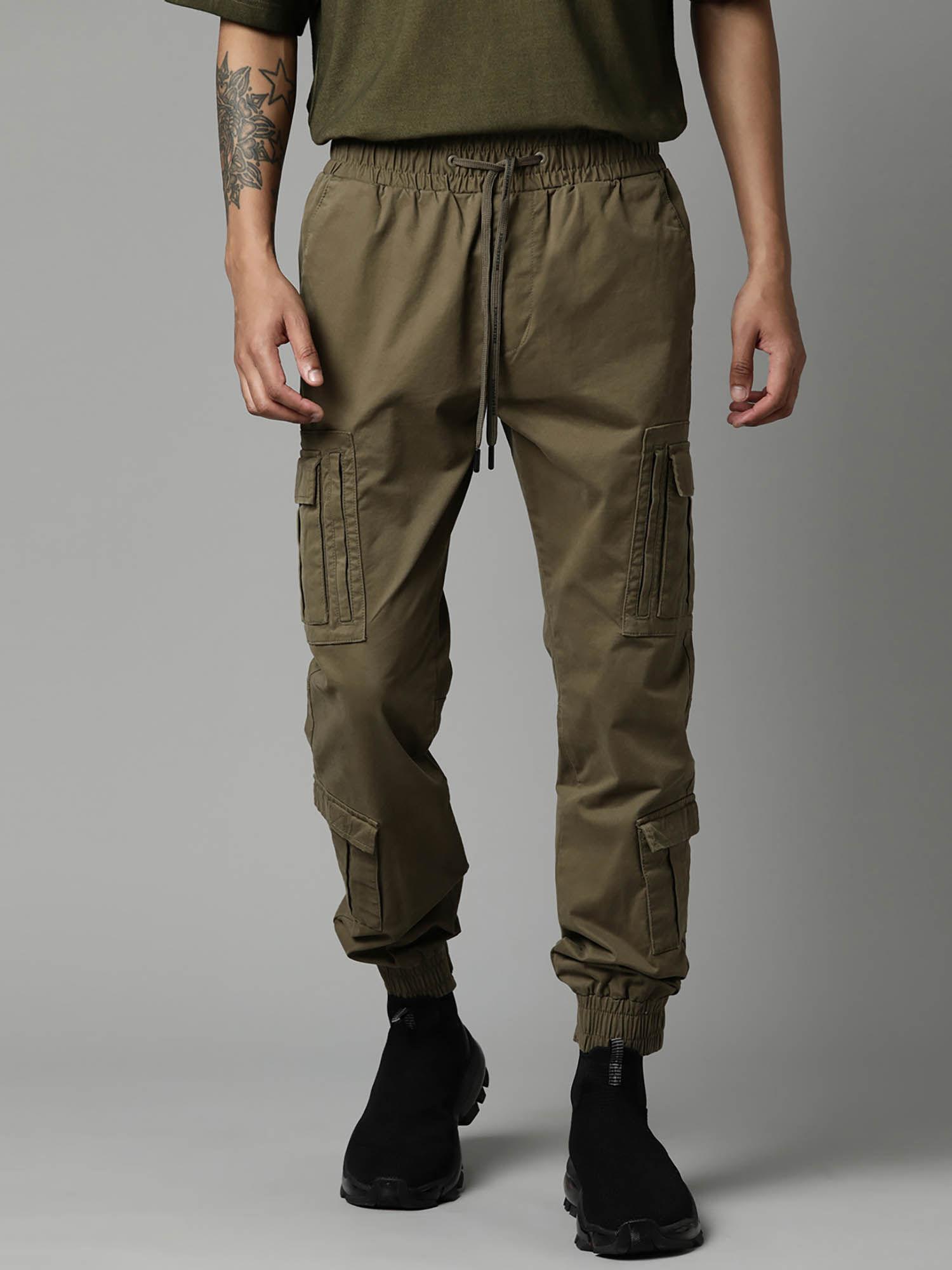 olive slim fit cargo elasticated waistband joggers