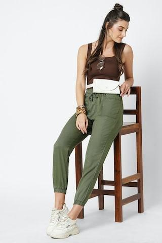 olive solid ankle-length casual women comfort fit jogger pants