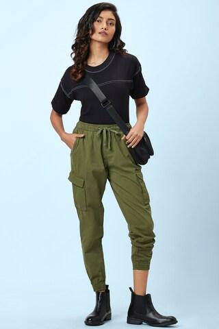olive solid ankle-length casual women jogger fit joggers