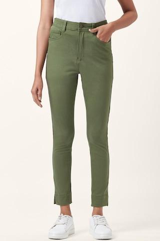 olive solid ankle-length casual women skinny fit jeans