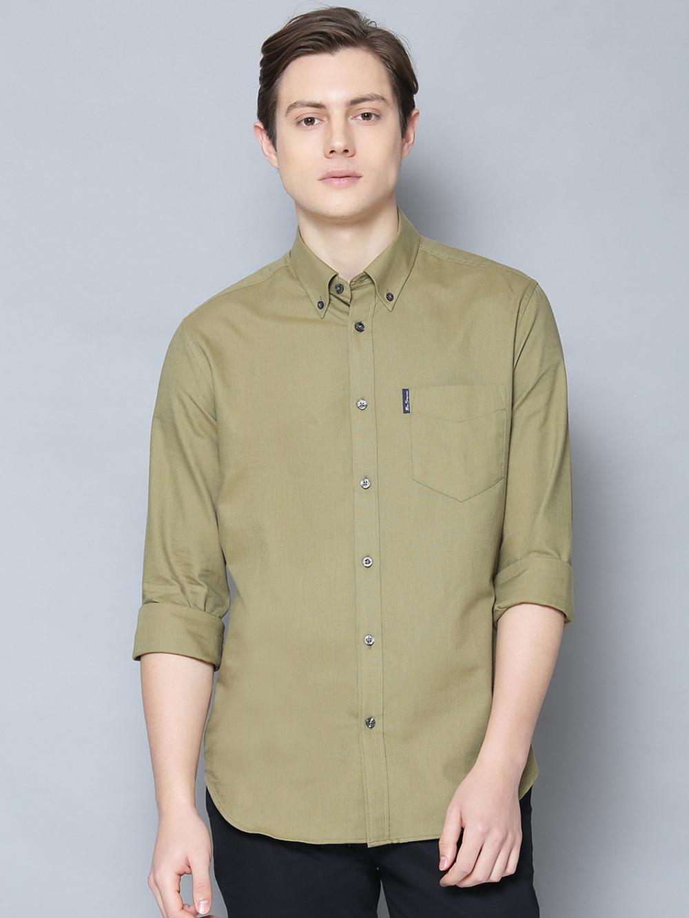 olive solid button down shirt