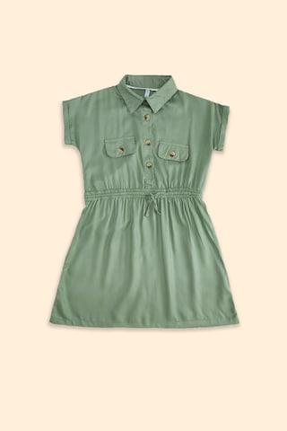 olive solid casual short sleeves regular collar girls regular fit blouse