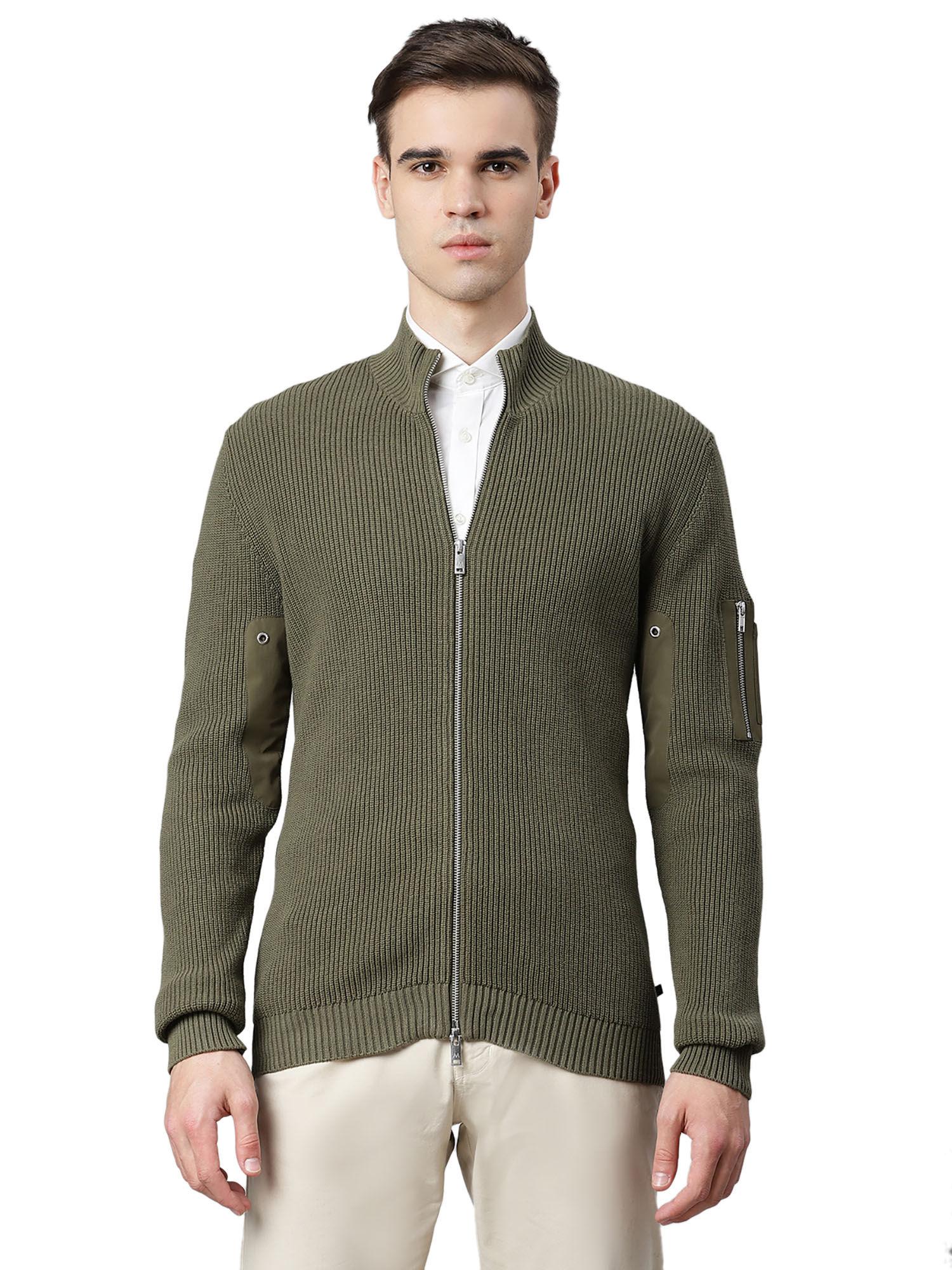olive solid collar sweater